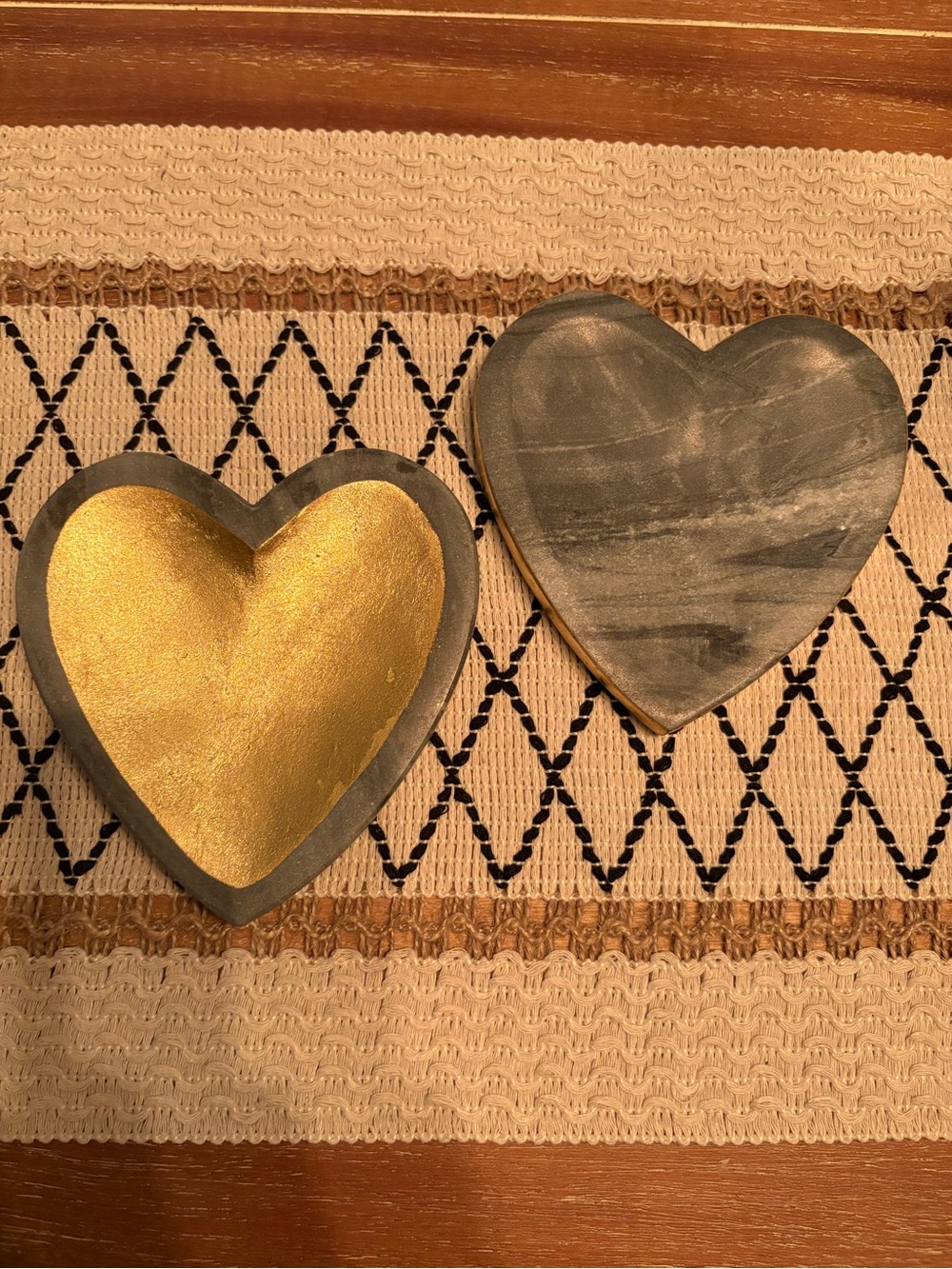 Mud Pie Gold and Gray Heart Trinket Dishes Set of #2